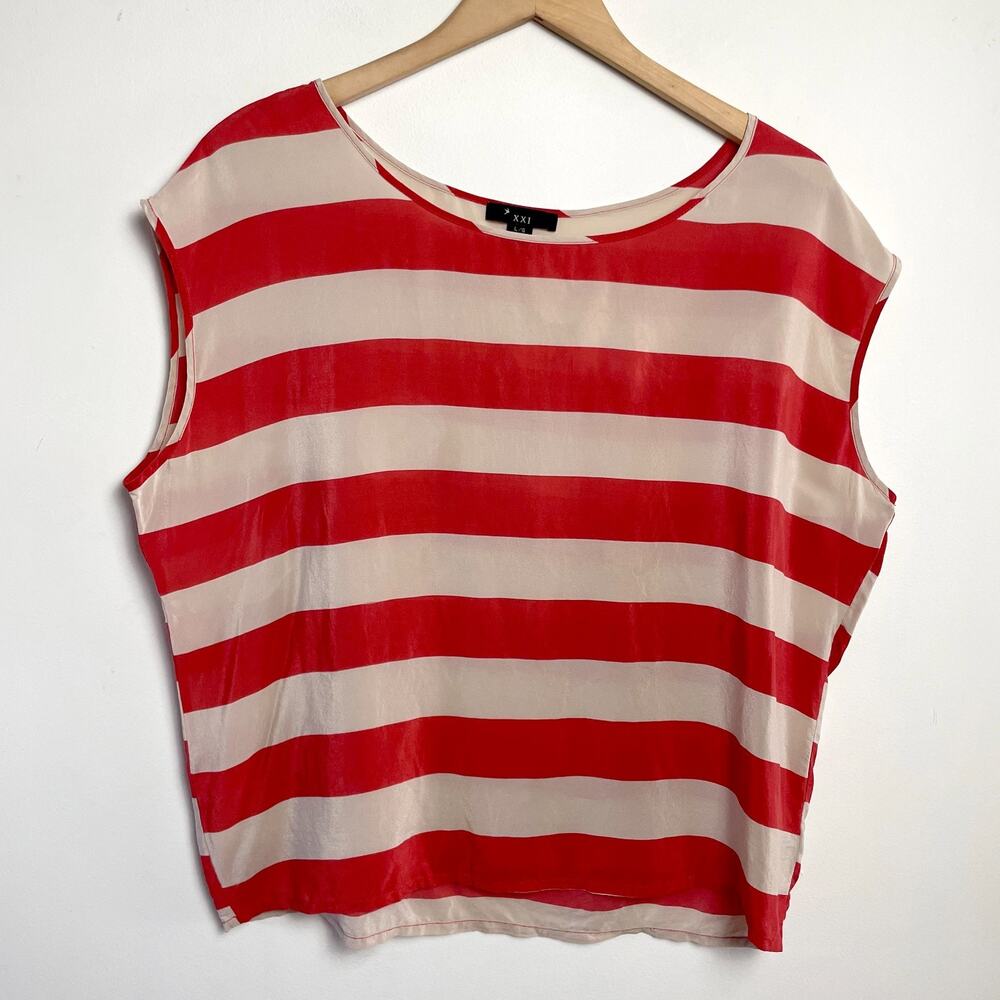 Striped Silk Tank Top Blouse Large Coral Beige Quiet Luxury Parisian Capsule